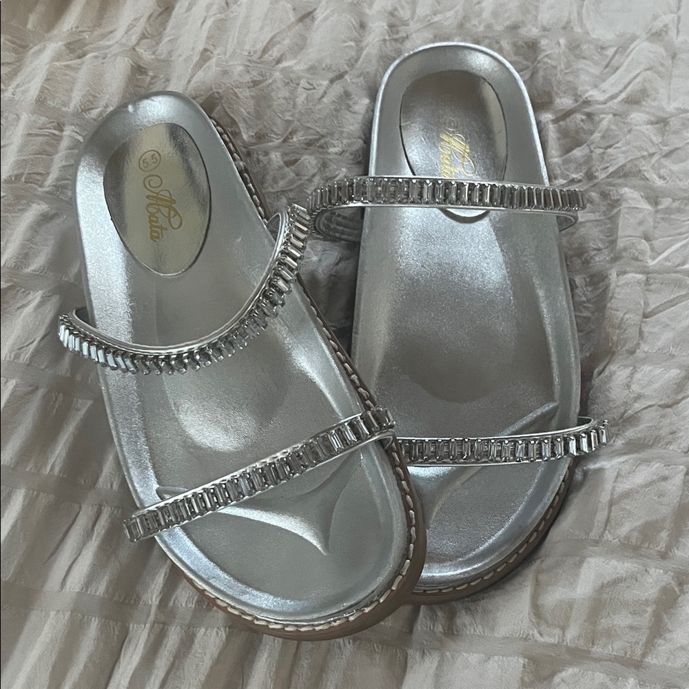 Milani Silver Sandals with Rhinestone Accents